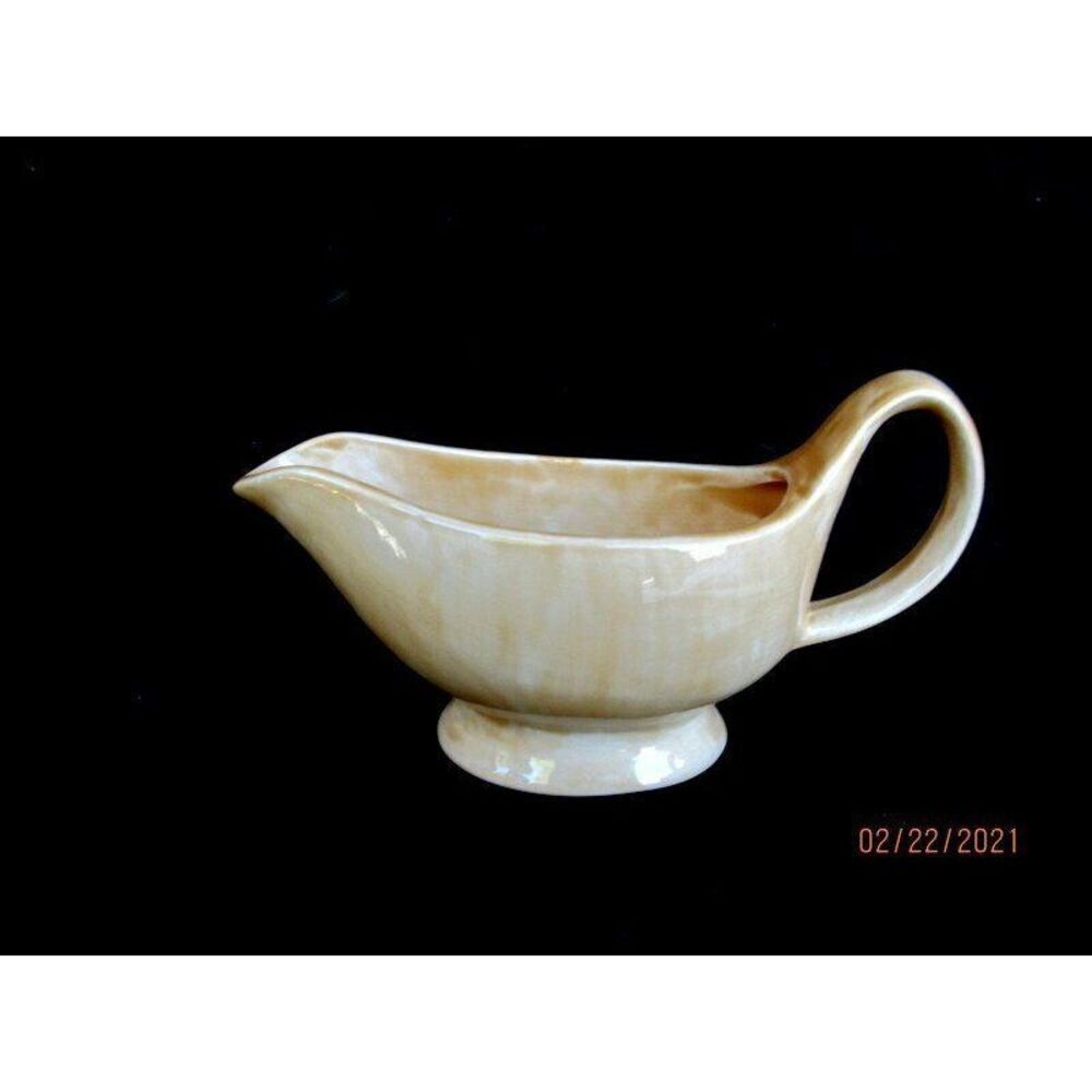 Pottery Barn Sausalito Amber Gold Hand Painted Gravy/Sauce Boat